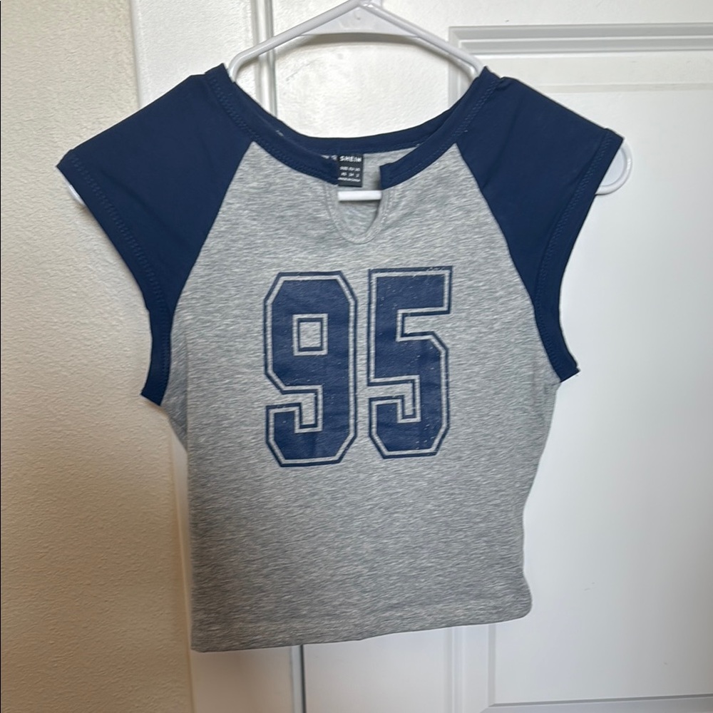 Gray and Blue Women’s Cropped Shirt